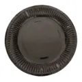 Black paper plate detail shot showing the textured rim and smooth center surface. - Black