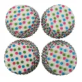 Vue détaillée de caissettes à cupcakes à pois colorés, tasses en papier sulfurisé de cuisson. - Broderie Violette (05)