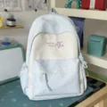 Light blue and white canvas student backpack with cute embroidery and large capacity school bag. - No Pendant / Large Single Bag / Blue