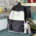 Sac à dos esthétique doux de style japonais avec pois et pendentif ruban étoile pour école. - Avec Charme / L / Noir