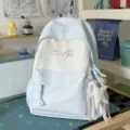 Sac à dos toile bleu clair blanc mignon étudiant cartable esthétique loisir quotidien - Avec Charme / L / Bleu
