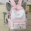 Zaino scolastico rosa carino con stelle per ragazze grande capacità con simpatica toppa di cane. - senza ciondolo / Rosa