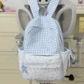 Sweet blue plaid backpack with cute hearts, stars and lace ruffles for daily school use. - No Pendant / Blue