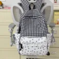 Japanese sweet style black and white plaid backpack with cute lace ruffle and star heart print. - No Pendant / Black