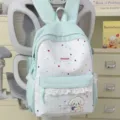 Zaino scolastico verde pastello carino con motivo a stelle, pizzo e ricamo di cucciolo. - senza ciondolo / Verde