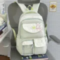 Cute Japanese style transparent ita backpack with star print, bow ribbon and clear window. - No Pendant / Green