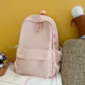 Pink casual school backpack with large capacity, trendy daily commuter travel daypack for women - No Pendant / Pink