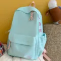 Korean style solid color backpack large capacity school bag light casual daypack for women - No Pendant / Lake Blue