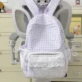 Sweet plaid backpack with cute lace trim, purple casual school bookbag for girls daily use. - No Pendant / Purple