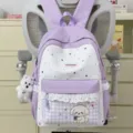Mochila escolar bonita con estrellas para niñas, bolso violeta elegante con colgante y capacidad. - Con Colgante / Púrpura