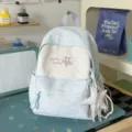 Sac à dos patchwork en denim bleu clair avec broderie d'étoile, cartable mignon et décontracté. - Avec Charme / S / Bleu