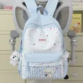 Mochila escolar de estrellas azul pastel y blanca linda para estudiantes gran capacidad. - Con Colgante / Azul