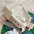 Korean style solid color backpack in cream white with pink straps and cute plush pendant. - With Charm / White