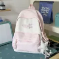 Sac à dos scolaire rose et blanc style mignon avec broderie étoile et beau pendentif. - Avec Charme / S / Rose