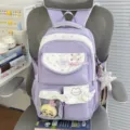 Purple cute ita backpack with transparent pocket, stars design, casual school day bag SKU. - With 2 Pendants and 1 Pair of Wings / Purple