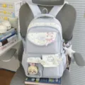 Cute Japanese ita backpack light blue school bag transparent pocket clear star design - With 2 Pendants and 1 Pair of Wings / Blue
