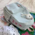 Casual solid color canvas backpack lightweight school bag for women daily commute travel daily use - With Charm / Light Blue