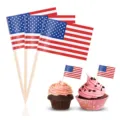 Amerikaanse vlag tandenstokers cupcake toppers houten prikkers feestelijk eten 65mm - VS Vlag Tandenstoker / 100 Stuks/Verpakking