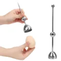 Stainless steel egg cracker detail view showing how to use the metal kitchen gadget. - Standard Type