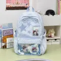 Sweet Japanese polka dot star ita bag student backpack with clear window for cute pins. - Basic Polka Dot Star Style / Blue