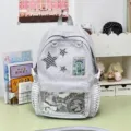 Grey polka dot star ita backpack with clear window, cute sweet school bag for girls. - Basic Polka Dot Star Style / Gray