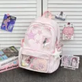 Sweet Japanese pink polka dot star ita bag anime style student backpack with transparent window. - Pink Lace Polka Dot Pentagram Style / Pink