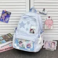 Sweet Japanese style ita bag with polka dots and stars, clear pocket for anime badges. - Pink Lace Polka Dot Pentagram Style / Blue
