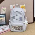 Sweet Japanese style polka dot star canvas ita bag with clear window and star pendant. - Pink Lace Polka Dot Pentagram Style / Gray