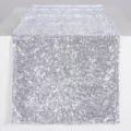 Silver sequin table runner for wedding party decoration and festive table settings. - Silver Table Runner / 30x275cm