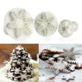 3pcs snowflake fondant plunger cutter set white plastic mold baking tool detail view - Three-Piece Set