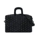 Black large capacity travel duffel bag with white polka dots and cute bow patterns main view - Black