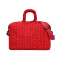 Red polka dot expandable travel duffel bag for women, large capacity gym and commuting. - Red