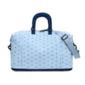 Light blue polka dot travel bag with bow pattern, large capacity fitness duffel for women. - Light Blue