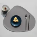 Waterdrop shaped faux leather placemat waterproof heat resistant table mat set grey - Irregular Placemat with Coaster / Gray Without Printing