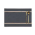 European PVC heat-insulating placemat waterproof non-slip table mat with double stripes. - Horizontal Stripe Gold Thread Placemat / Navy Blue