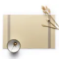 Nordische PVC Tischmatte, wasserdichte und oelfeste beige Tischdecke mit Doppelstreifen. - Doppelstreifen Rechteck / Cremegelb