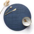 Nordische runde PVC Tischmatte, gewebte hitzebeständige Untersetzer, dunkelblaue Deko. - Durchmesser 35cm, Dicke 0.1cm / Vertikal Gestreift Blau Schwarz
