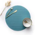 Nordic round PVC placemat heat insulated table mat for kitchen dining room decor. - Diameter 35cm, Thickness 0.1cm / Vertical Striped Blue