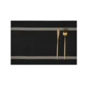 European PVC heat-insulation placemat with double stripes and gold cutlery props for dining. - Horizontal Stripe Gold Thread Placemat / Black & Gold