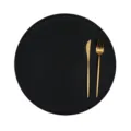 Round black leather placemat with gold cutlery for modern dining table and restaurant decor - 38*38cm / Black