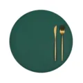 Nordische runde Kunstleder Tischset dunkelgrün PVC Hitzeschutz Matte mit goldenem Besteck - 38*38cm / Grün