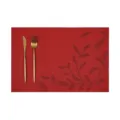 Rote PVC Tischset mit elegantem schwarzem Blattmuster, hitzebeständige Matte mit goldenem Besteck. - 30*45cm / Rot