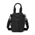 Black nylon bucket crossbody bag, casual drawstring mini shoulder bag for women daily use. - Black