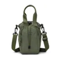 Green mini bucket shoulder bag, casual crossbody phone bag with drawstring and top handle. - Green