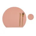 Rosa Leder Tischset und Untersetzer Set, wasserdichte nordische Platzdeckchen fur Esstisch. - Halbkreisförmiges Tischset Mit Untersetzer / Rosa + Dunkelgrau (Doppelseitig)