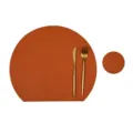 Wasserdichte PU Kunstleder Tischset Set mit halbrundem Platzdeckchen und rundem Glasuntersetzer. - Halbkreisförmiges Tischset Mit Untersetzer / Braun + Schwarz (Doppelseitig)