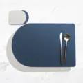 Set di Tovagliette in Pelle e Sottobicchieri Stile Nordico Impermeabile Termoisolante - Blu e Grigio (Tovaglietta Pane + Sottobicchiere Pane)