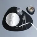 Nordic black irregular leather placemat and coaster set, waterproof heat-resistant table mat. - Irregular Placemat with Coaster / Black