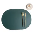Europäisches Leder Tischset Set Dunkelgrün Ovale Wasserdichte Tischmatte mit Untersetzer - Grün & Beige (Ovale Tischset & Untersetzer)