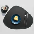 Nordic black leather placemat, teardrop shape waterproof heat resistant dining table mat. - Irregular Placemat with Coaster / Black Without Printing